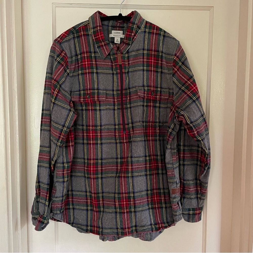 LL Bean quarter-zip Scotch plaid flannel